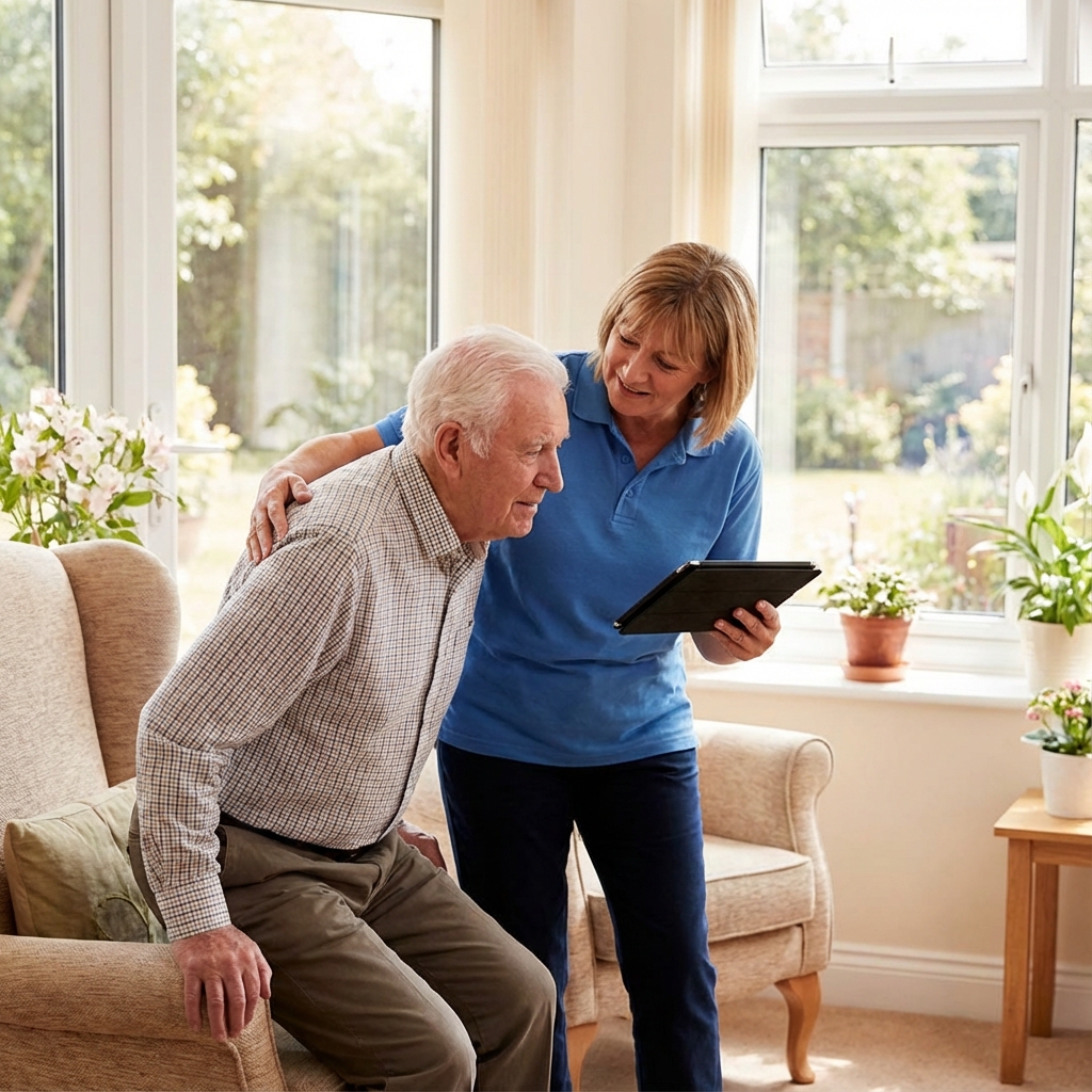 Caregiver observing resident