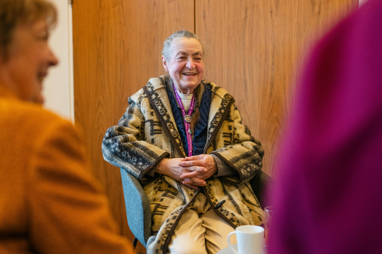 Caregiver interacting with resident